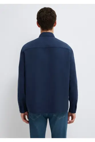 Keten Karışımlı Lacivert Tencel TM Liyosel Gömlek Regular Fit / Normal Kesim 0211482-70490-Lacivert - 5