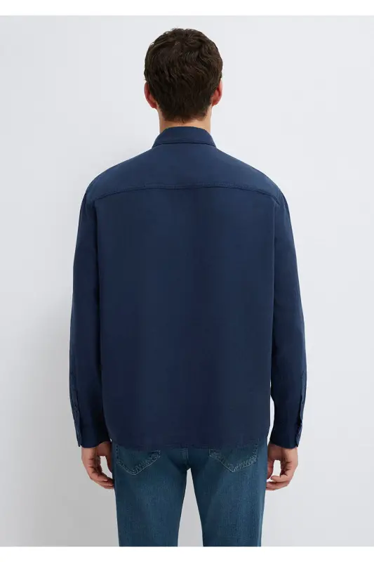 Keten Karışımlı Lacivert Tencel TM Liyosel Gömlek Regular Fit / Normal Kesim 0211482-70490-Lacivert - 5