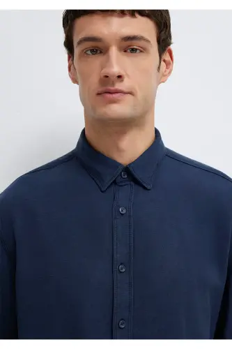Keten Karışımlı Lacivert Tencel TM Liyosel Gömlek Regular Fit / Normal Kesim 0211482-70490-Lacivert - 6