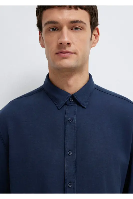 Keten Karışımlı Lacivert Tencel TM Liyosel Gömlek Regular Fit / Normal Kesim 0211482-70490-Lacivert - 6