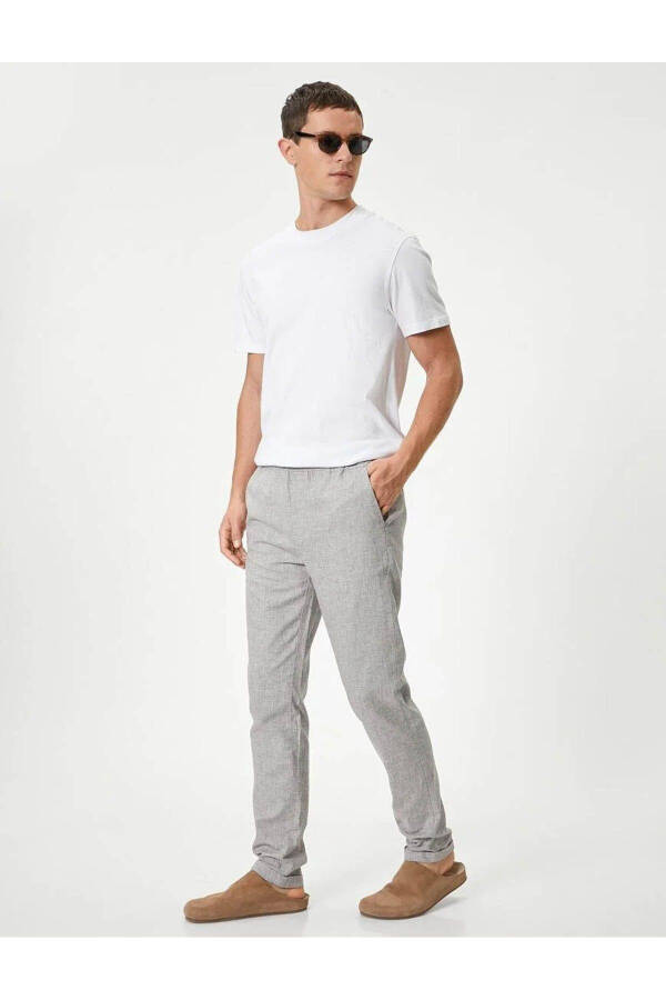 Keten Karışımlı Pantolon Chino Beli Bağcıklı Tapered Fit Cep Detaylı - 40