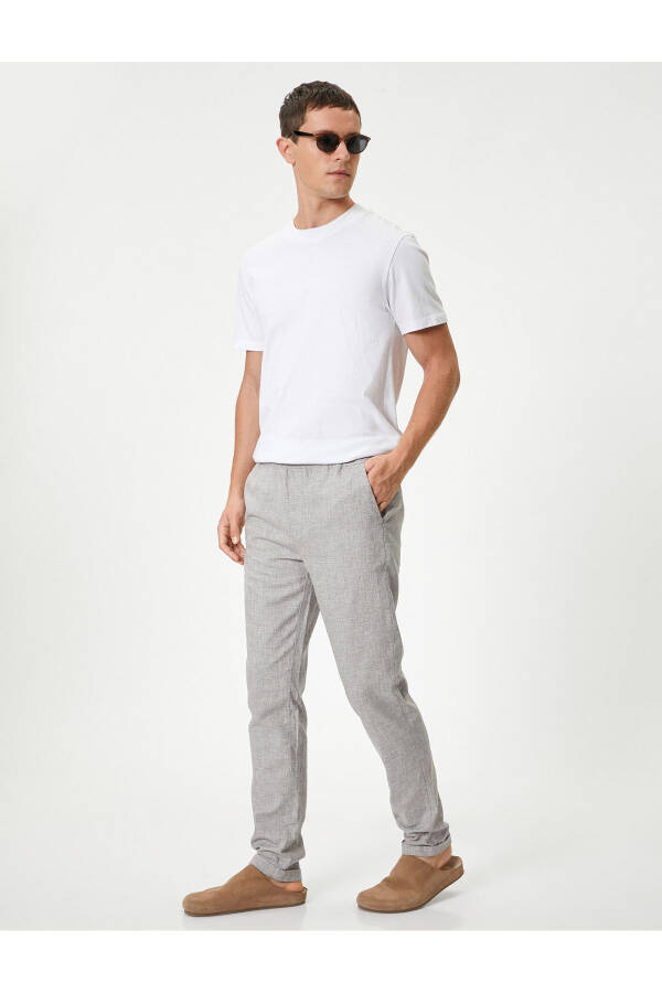 Keten Karışımlı Pantolon Chino Beli Bağcıklı Tapered Fit Cep Detaylı - 15