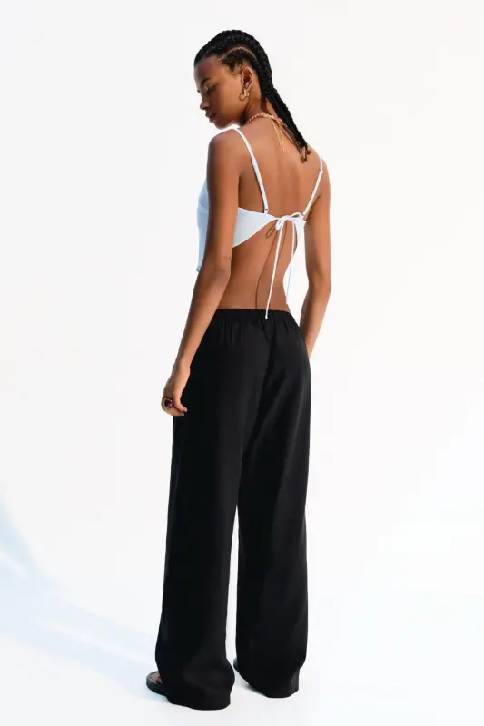 Beli lastikli pantolon - Siyah - 1
