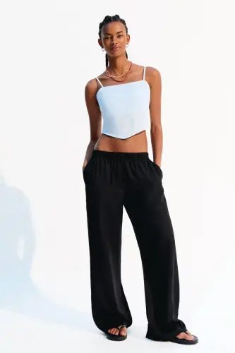 Beli lastikli pantolon - Siyah - BERSHKA (1)