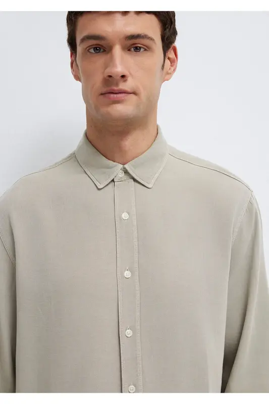 Keten Karışımlı Yeşil Tencel TM Liyosel Gömlek Regular Fit / Normal Kesim 0211482-70333-Yeşil - 7