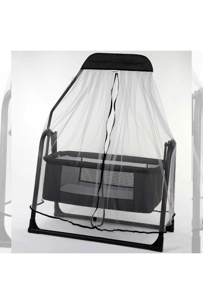 Keten Kumaş Portatif Sallanır Cibinlikli Antrasit Beşik - BEBEGEN