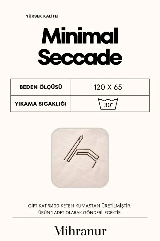 Keten Minimal Kabe İşlemeli Fırfırlı Seccade Çeyiz Bohça Umre ve Hac Hediyelik Namazlık Tesbihli - Fırfırlı - 6