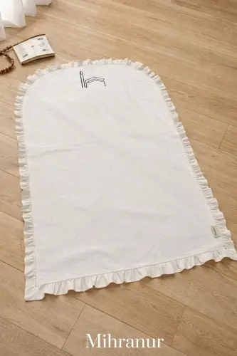 Keten Minimal Kabe İşlemeli Fırfırlı Seccade Çeyiz Bohça Umre ve Hac Hediyelik Namazlık Tesbihli-Fırfırlı - 1