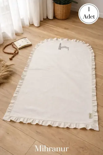 Keten Minimal Kabe İşlemeli Fırfırlı Seccade Çeyiz Bohça Umre ve Hac Hediyelik Namazlık Tesbihli-Fırfırlı - 2