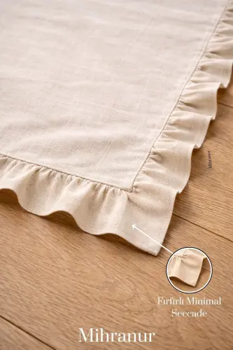 Keten Minimal Kabe İşlemeli Fırfırlı Seccade Çeyiz Bohça Umre ve Hac Hediyelik Namazlık Tesbihli-Fırfırlı - 3