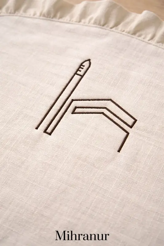 Keten Minimal Kabe İşlemeli Fırfırlı Seccade Çeyiz Bohça Umre ve Hac Hediyelik Namazlık Tesbihli-Fırfırlı - 4