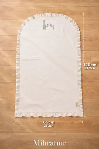 Keten Minimal Kabe İşlemeli Fırfırlı Seccade Çeyiz Bohça Umre ve Hac Hediyelik Namazlık Tesbihli-Fırfırlı - 5