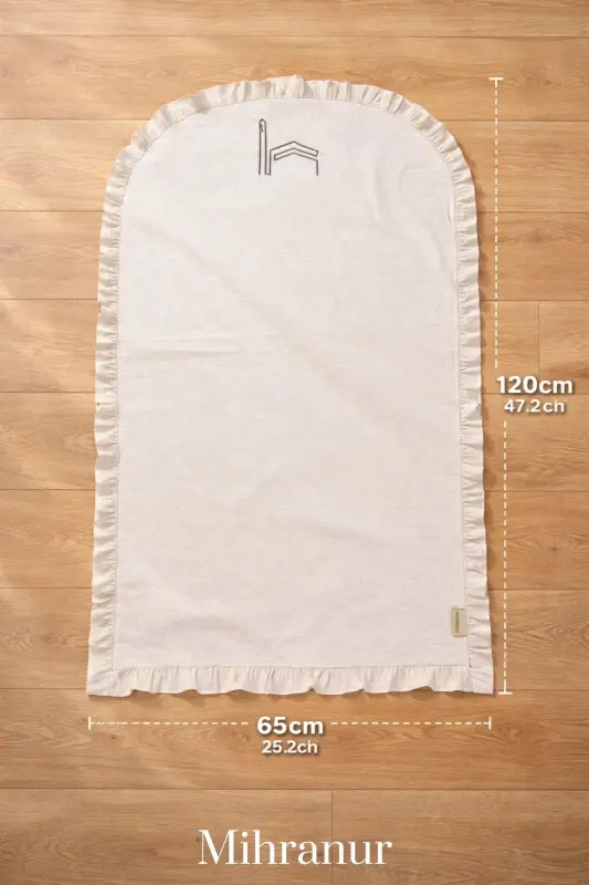 Keten Minimal Kabe İşlemeli Fırfırlı Seccade Çeyiz Bohça Umre ve Hac Hediyelik Namazlık Tesbihli-Fırfırlı - 5