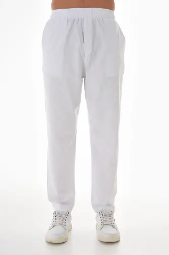 KETEN PANTOLON BELİ LASTİKLİ - BEYAZ - 1