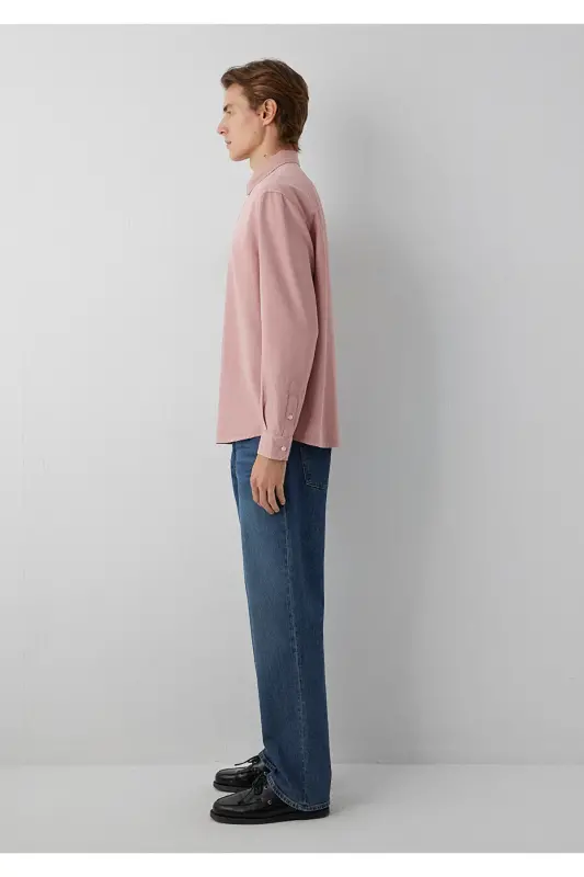 Keten (Tencel TM) Lyocell Karışımlı Pembe Gömlek Regular Fit / Normal Kesim 0211482-70948 - Pembe - 4