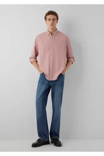Keten (Tencel TM) Lyocell Karışımlı Pembe Gömlek Regular Fit / Normal Kesim 0211482-70948 - Pembe - MAVI (1)