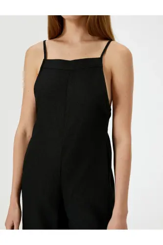 Keten Tulum Kapri Boy Cepli Arkası İnce Askılı-SİYAH - 5