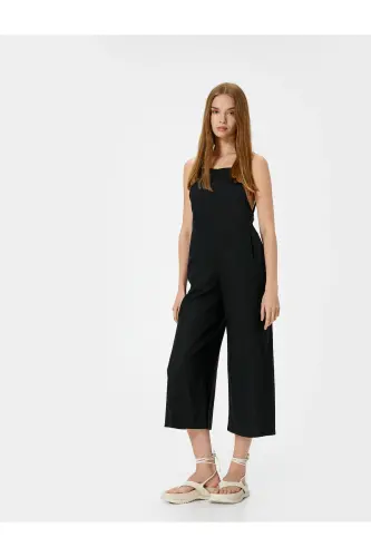 Keten Tulum Kapri Boy Cepli Arkası İnce Askılı-SİYAH - KOTON (1)