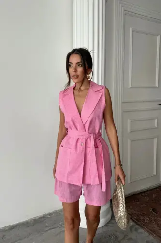 KETEN YELEK - SHORTS TO'PLAMI - Pushti - BÜYÜKBEDENIZ (1)