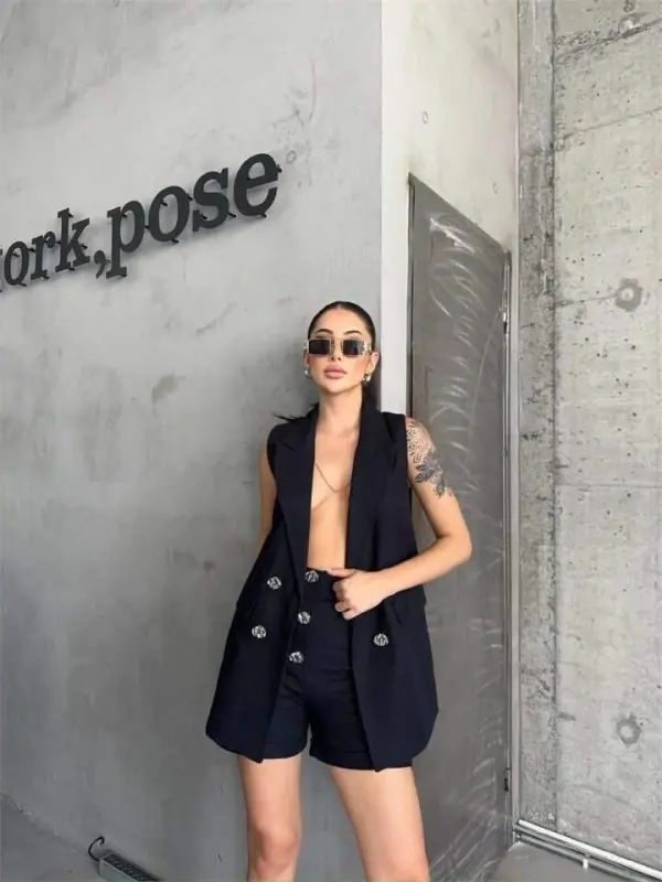 KETEN YELEK - ŞORT TAKIM - Siyah - 4