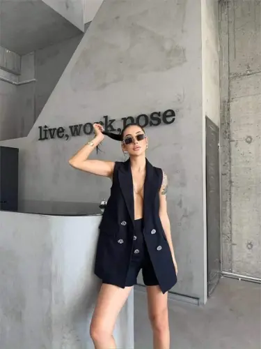 KETEN YELEK - ŞORT TAKIM - Siyah - 3