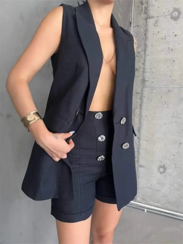 KETEN YELEK - ŞORT TAKIM - Siyah - 2