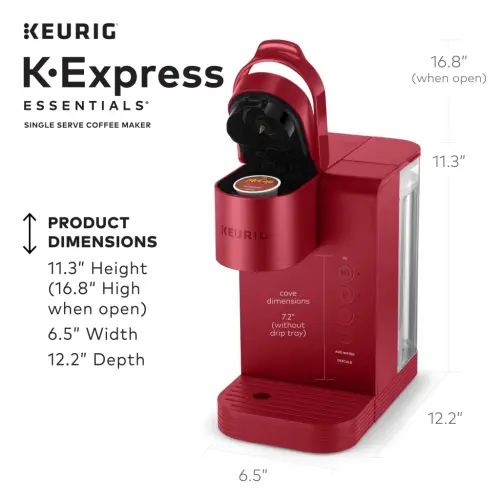 Keurig K-Express Essentials Red, bitta xizmat qiluvchi K-Cup podli qahvaxona mashinasi. - 8