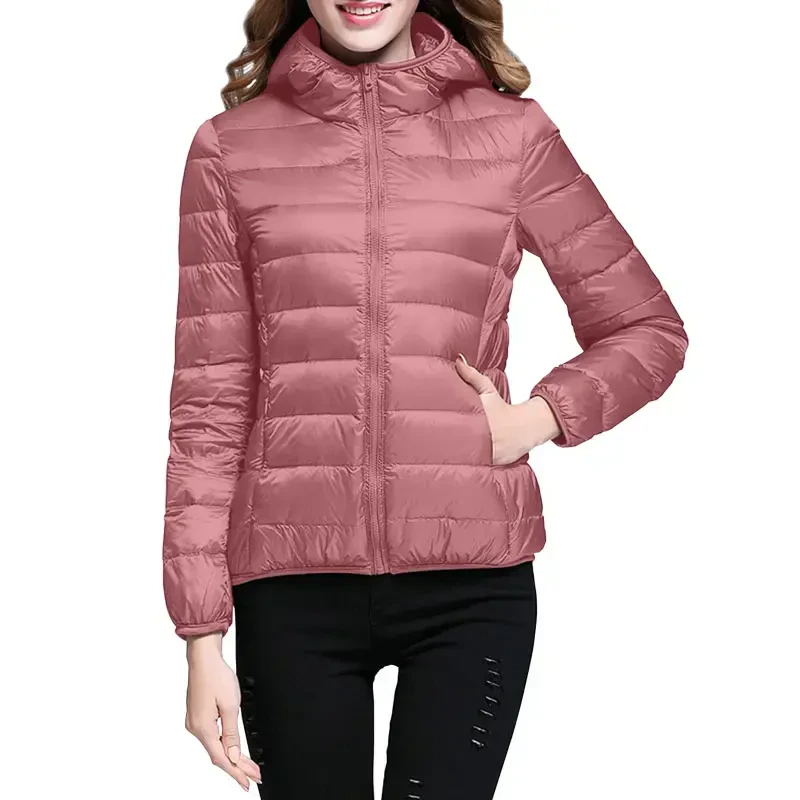 keusn women's packable down jacket lightweight puffer jacket hooded winter coat pink s- - 2
