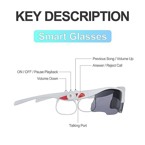 KevBinth Aqlli Sport Quyosh Ko'zoynaklari, Eng yaxshi UV himoyasi va simsiz Bluetooth 5.0 bilan mukammal kiyiladigan texnologiya, ochiq havoda sarguzashtlar, o'yinlar, qo'lsiz qo'ng'iroqlar, yo'lda musiqa tinglash va boshqalar uchun (oq) - KevBinth (1)