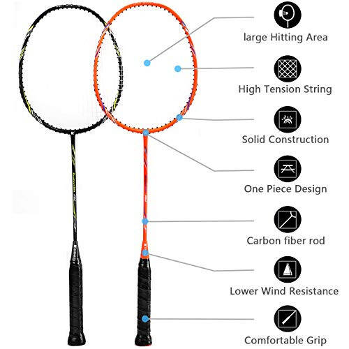 KEVENZ Badminton Racket Set, 2 Carbon Fiber Badminton Racquets, 3 Goose Feather Badminton Birdie, 2 Racket Grip and 1 Carrying Bag - 2