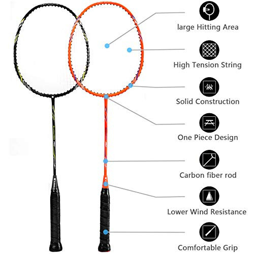 KEVENZ Badminton Raketi To'plami, 2 Karbon Tolali Badminton Raketi, 3 G'oz Tuki Badminton To'pi, 2 Raketi Tutqichi va 1 Tashish Sumkasi - 2