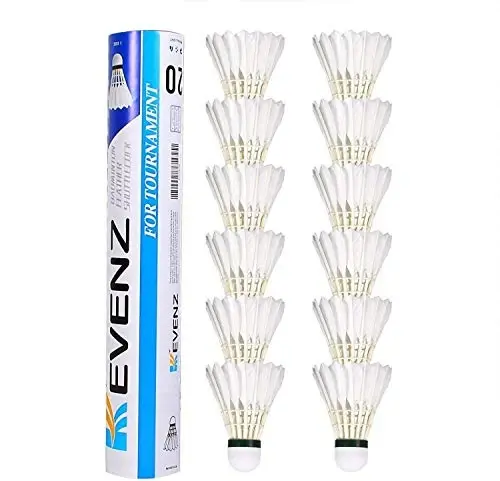 KEVENZ Goose Feather Badminton Shuttlecocks with Great Stability and Durability, High Speed Badminton Birdies,Pack of 12, White - 1