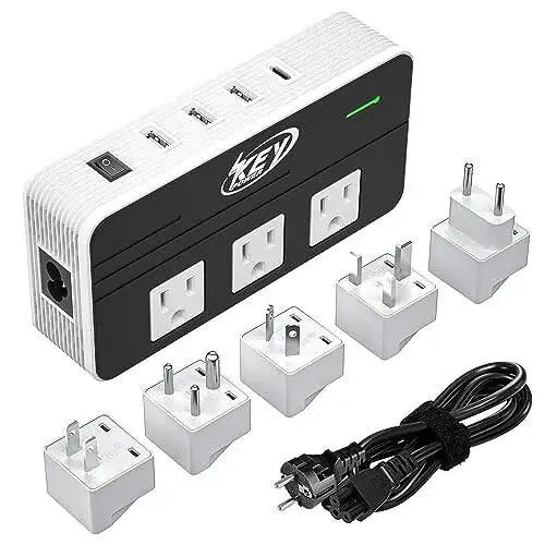 Key Power 230-Watt Step Down 220V to 110V Voltage Converter & International Travel Adapter/Power Converter with USB-C Port 18W - [Use for USA Appliance Overseas in Europe, AU, UK, Ireland, etc.] - 1
