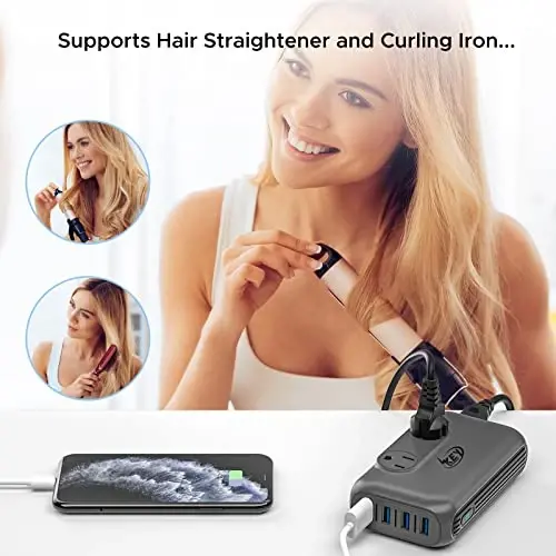 Key Power Converter, 220V to 110V, Step Down Voltage Converter & Power Adapter, International Travel, USB-C & USB-A, Type E/F/I/A/G/D, 230-Watt, Grey - Key Power