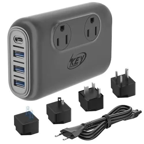 Key Power Converter, 220V to 110V, Step Down Voltage Converter & Power Adapter, International Travel, USB-C & USB-A, Type E/F/I/A/G/D, 230-Watt, Grey - 4