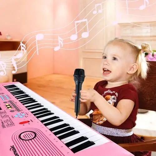 Keyboard Piano 61 Key Electric Digital Piano Music keyboard w/Microphone Portable Piano For Kids Beginner Birthday Christmas Gifts Pink - 4