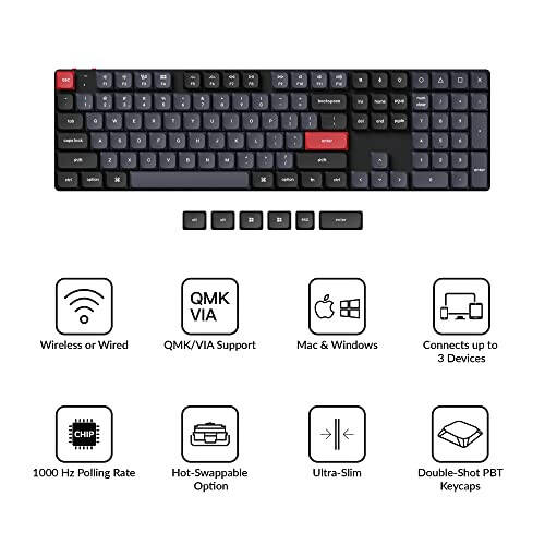 Keychron K5 Pro Hot-swappable Ultra-Slim Custom Mechanical Keyboard, RGB Full Size QMK/VIA Programmable Wireless Bluetooth/USB Wired Keyboard for Mac Windows Linux - Low Profile Gateron Red Switch - 7