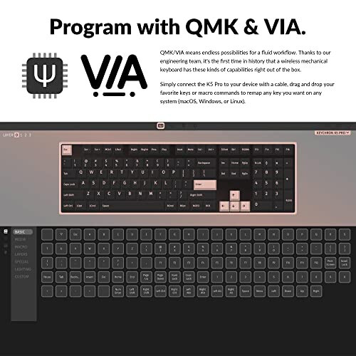 Keychron K5 Pro QMK/VIA Ultra-Slim Wireless Mechanical Keyboard, 108 Keys Custom Programmable Wired Keyboard with Low-Profile Gateron Brown Switch, White LED Backlit PBT Keycaps for Mac Windows Linux - 2