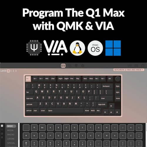 Keychron Q1 Max RGB QMK/VIA Özelleştirilebilir Mekanik Klavye, Sıcak Değişimli Tam Metal Programlanabilir Topuzlu Gateron Jupiter Kırmızı Anahtarlı, 2.4 GHz/Bluetooth/Kablolu Oyun Klavyesi Mac Windows Linux İçin - 3