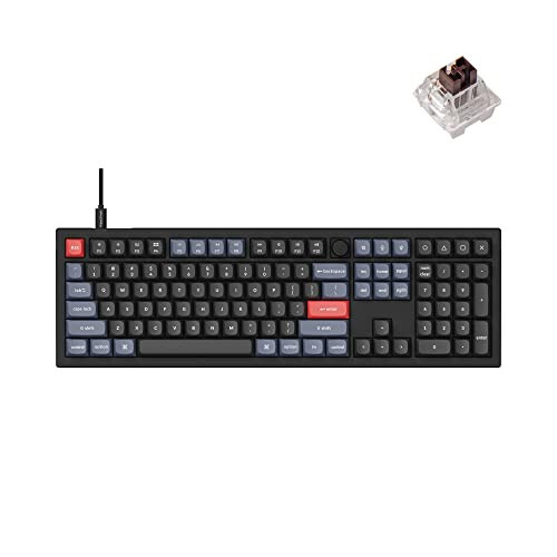 Keychron V6 Simli Maxsus Mexanik Klaviatura Tugmali Versiya, To'liq o'lchamli QMK/VIA Dasturlashtirilgan Makro bilan Issiq almashtiriladigan Keychron K Pro Jigarrang Kalit Mac Windows Linux Qora (Shaffof emas) bilan mos keladi - 1