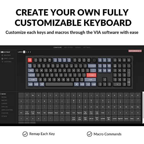 Keychron V6 Simli Maxsus Mexanik Klaviatura Tugmali Versiya, To'liq o'lchamli QMK/VIA Dasturlashtirilgan Makro bilan Issiq almashtiriladigan Keychron K Pro Jigarrang Kalit Mac Windows Linux Qora (Shaffof emas) bilan mos keladi - 3