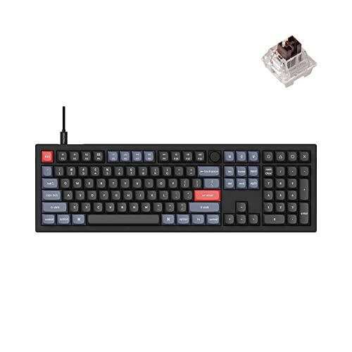 Keychron V6 Wired Custom Mechanical Keyboard Knob Version, Full-size QMK/VIA Programmable Macro with Hot-swappable Keychron K Pro Brown Switch Compatible with Mac Windows Linux Black (Non-Transparent) - 1