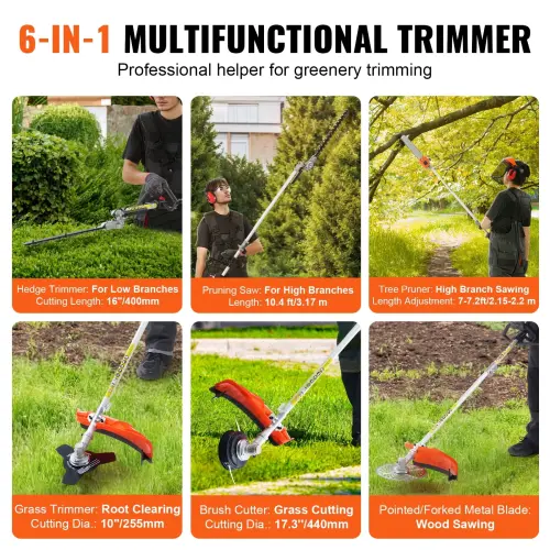 KFFKFF 26CC 5-in-1 Versatile Gardening Tools, Gas-Powered Hedge Trimmer, Grass Cutter, Line Trimmer, Edger, and Pole Saw with Extendable Shaft-26CCHIGH - 5