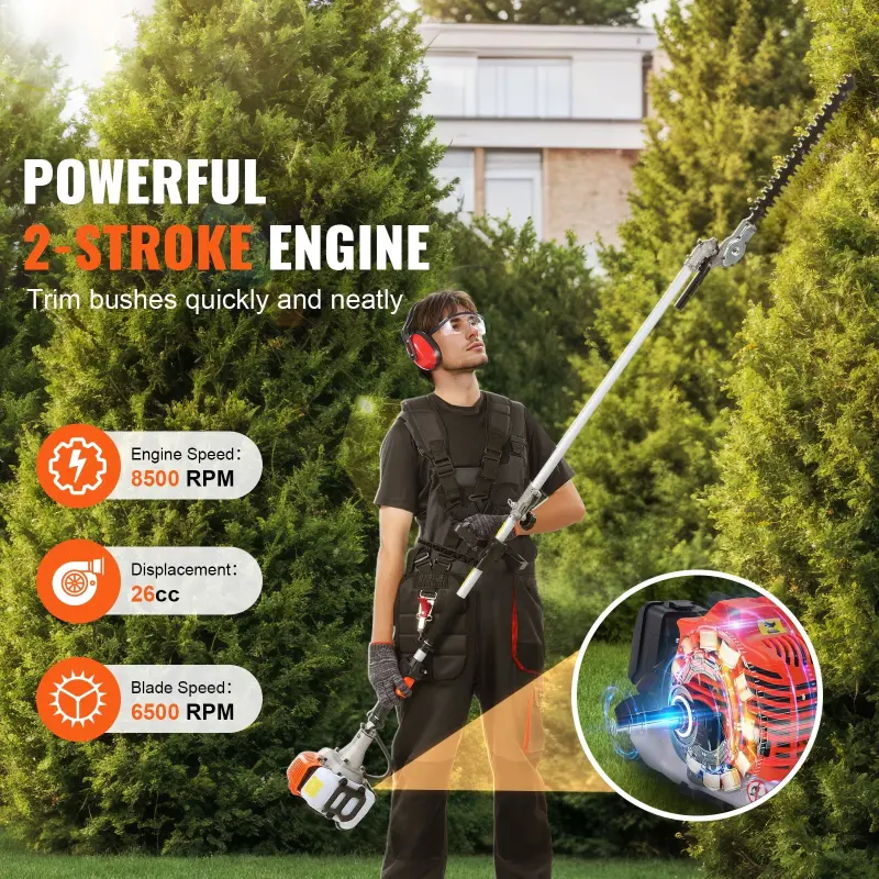 KFFKFF 26CC 5-in-1 Versatile Gardening Tools, Gas-Powered Hedge Trimmer, Grass Cutter, Line Trimmer, Edger, and Pole Saw with Extendable Shaft-26CCHIGH - KFFKFF