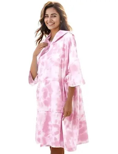 KFUBUO Surf Poncho Changing Towel Swim Robe with Pocket Plus Size Terry Cloth Swim Cover Up for Women Towel Poncho Hoodie - 1