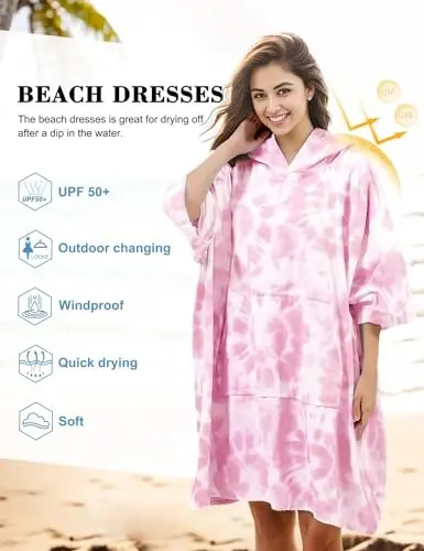 KFUBUO Surf Poncho Changing Towel Swim Robe with Pocket Plus Size Terry Cloth Swim Cover Up for Women Towel Poncho Hoodie - 4