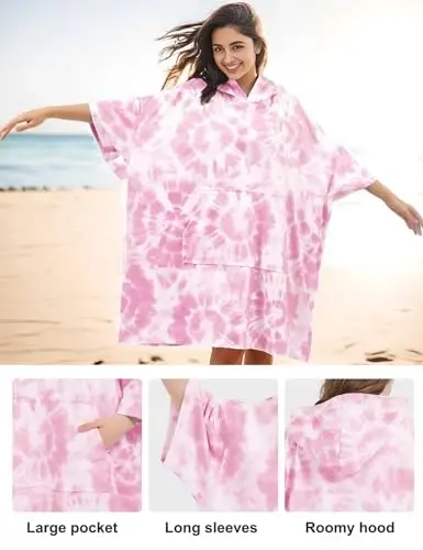 KFUBUO Surf Poncho Changing Towel Swim Robe with Pocket Plus Size Terry Cloth Swim Cover Up for Women Towel Poncho Hoodie - 5