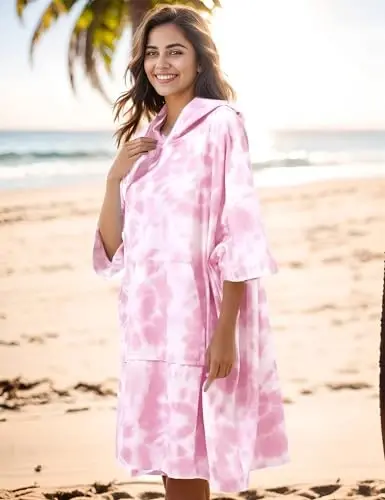 KFUBUO Surf Poncho Changing Towel Swim Robe with Pocket Plus Size Terry Cloth Swim Cover Up for Women Towel Poncho Hoodie - 6
