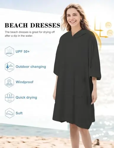 KFUBUO Surf Poncho Changing Towel Swim Robe with Pocket Plus Size Terry Cloth Swim Cover Up for Women Towel Poncho Hoodie - 6