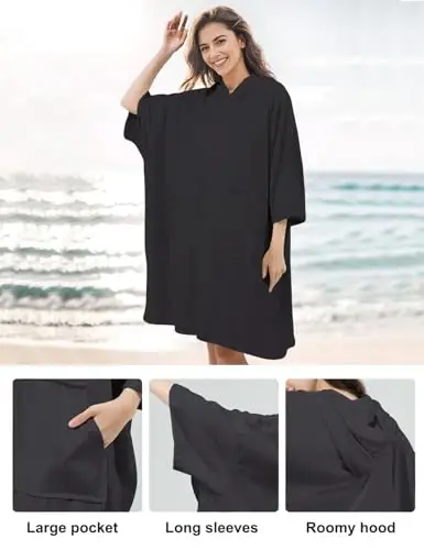 KFUBUO Surf Poncho Changing Towel Swim Robe with Pocket Plus Size Terry Cloth Swim Cover Up for Women Towel Poncho Hoodie - 5